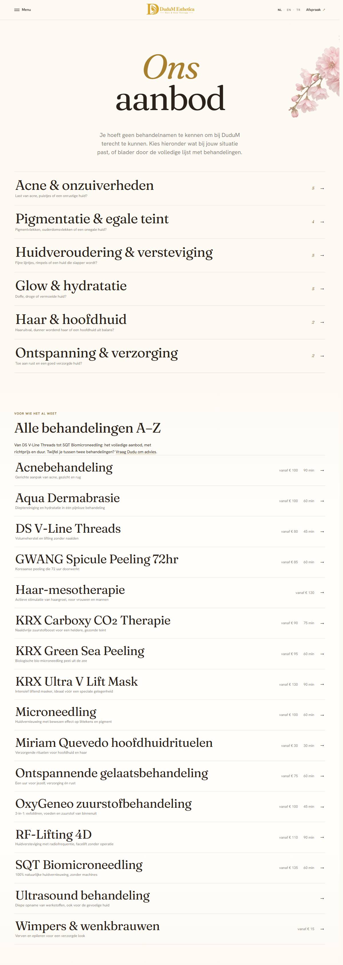 Scherm Behandelingen van dudumesthetica.nl