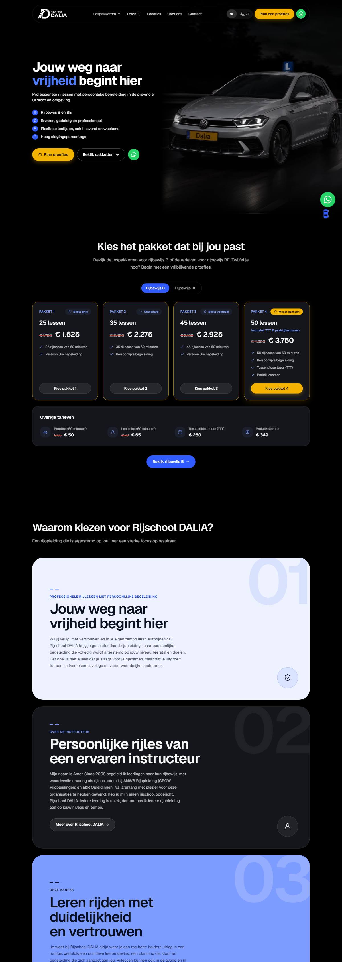The Home screen of rijschooldalia.nl
