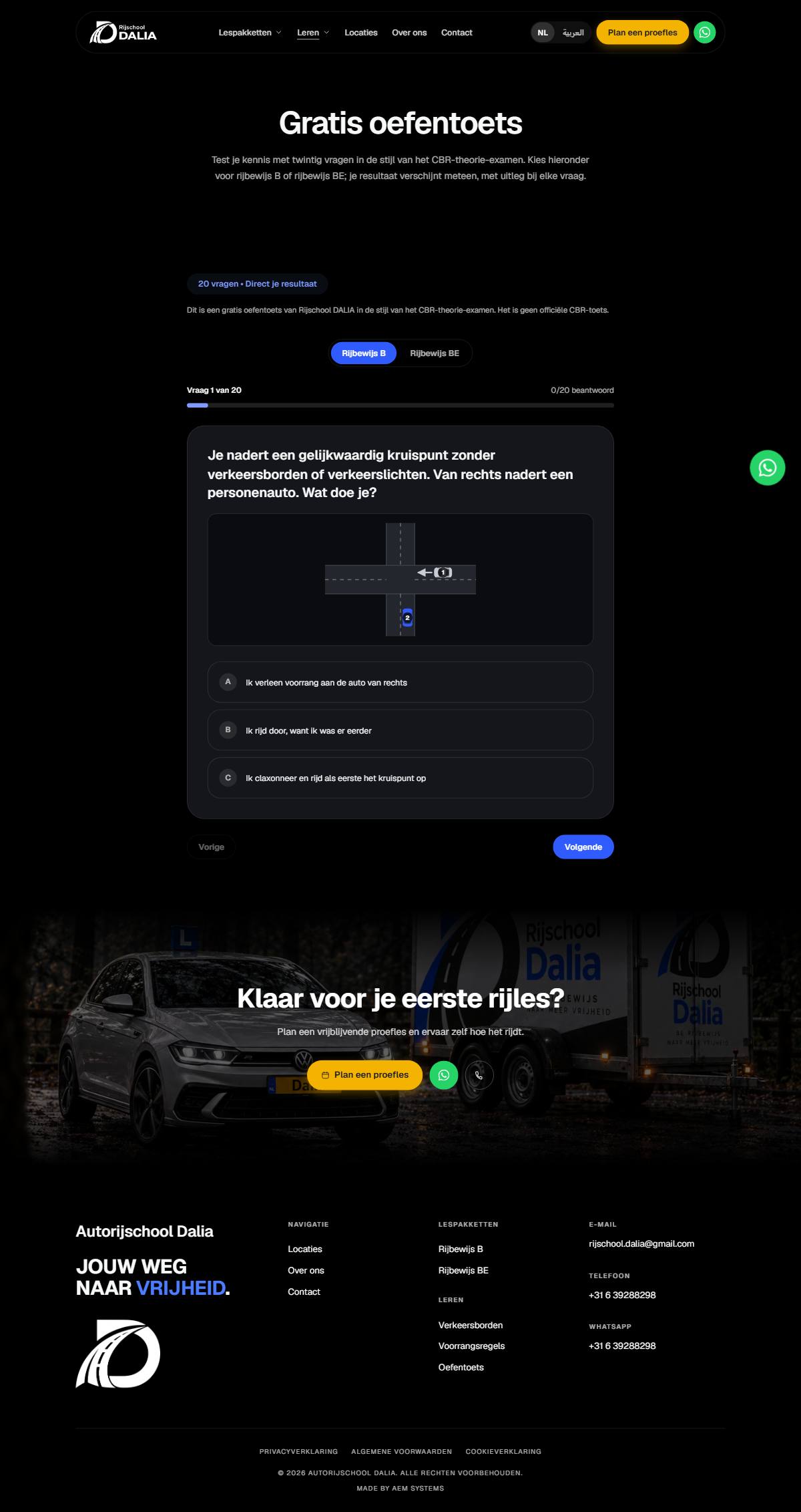 The Practice test screen of rijschooldalia.nl
